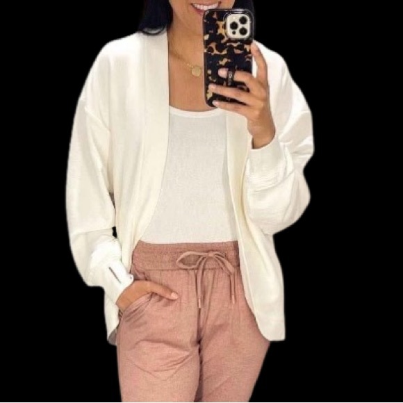 French Terry Cardigan Cream Sz XS - Picture 11 of 15